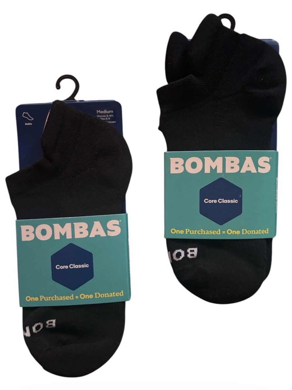 BOMBAS BUNDLE | Pair Black Core Classic Ankle Socks | Blister Tabs Arch Support